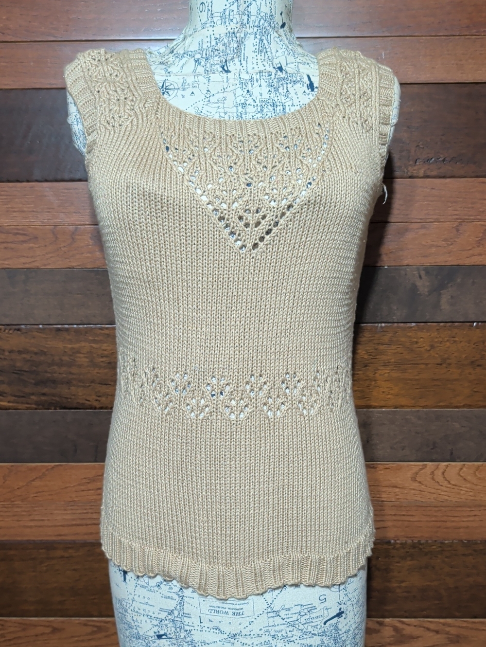 No Brand Tag Vintage Handmade Sleeveless Knit Sweater Tank Top - Beige
